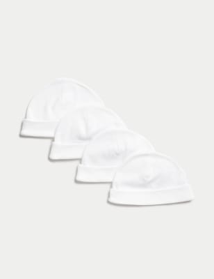 

Unisex,Boys,Girls M&S Collection 4pk Pure Cotton Hats (0-1 Yrs) - White, White
