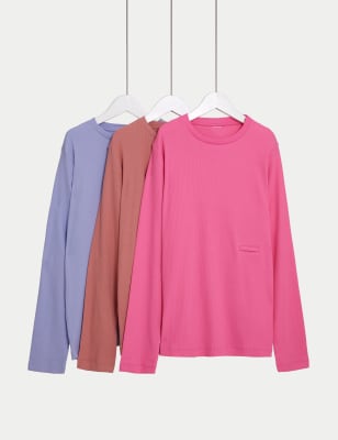 

M&S Collection Pack de 3 tops de algodón adaptables acanalados (2-16 años) - Multi, Multi