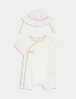 

Girls M&S Collection 2pc Pure Cotton Textured Romper with Hat (7lbs- 1 Yrs) - Ecru Mix, Ecru Mix