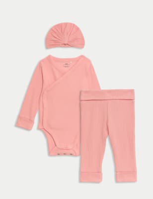 

Girls M&S Collection 3pk Cotton Rich Starter Set (7lbs-9 Mths), Pink