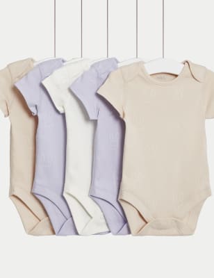 

M&S Collection Pack de 5 bodies 100% algodón con estampado de conejitos (6½ lbs-3 años) - Lilac Mix, Lilac Mix