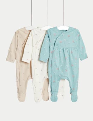 

M&S Collection 3er-Pack Schlafanzüge aus reiner Baumwolle mit Blumenmuster (3 kg - -3 Jahre) - Teal Mix, Teal Mix