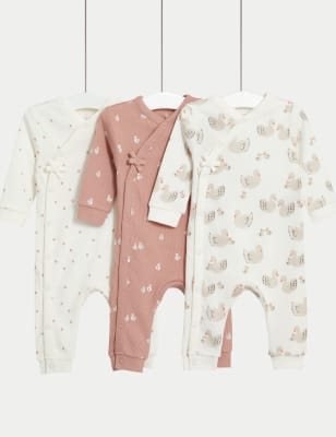 

M&S Collection 3er-Pack Schlafanzüge aus reiner Baumwolle mit Schwanenmotiv und Punktmuster (2,9 kg-3 J.) - Rose Mix, Rose Mix