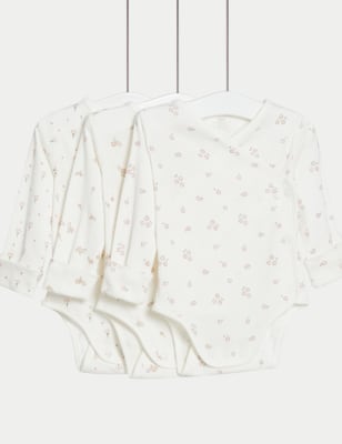 

M&S Collection 3er-Pack Bodys aus reiner Baumwolle mit Blumenmuster (3 kg-3 J.) - Cream Mix, Cream Mix