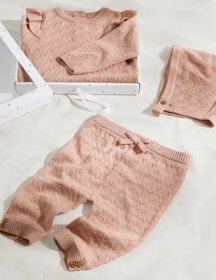 

Unisex,Boys,Girls M&S Collection 3pc Pure Cotton Knitted Gift Set (0-6 Mths) - Rose, Rose