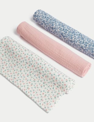 

M&S Collection Pack de 3 gasas de muselina florales 100% algodón - Carnation, Carnation