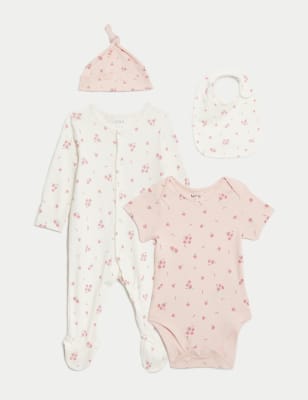 

M&S Collection Conjunto para primerizos de 4 piezas floral 100% algodón (7 lbs-1 año) - Pink Mix, Pink Mix