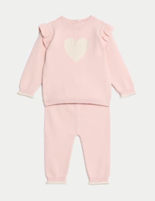 

Girls M&S Collection 2pc Knitted Heart Outfit (7lbs-1 Yrs), Pink