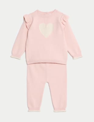 

M&S Collection 2-teiliges Strick-Outfit mit Herz-Motiv (3,2 kg - 1 Jahr) - Pink, Pink