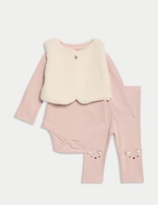 

Girls M&S Collection 3pc Gilet Outfit (7lbs-1 Yrs) - Pink Mix, Pink Mix