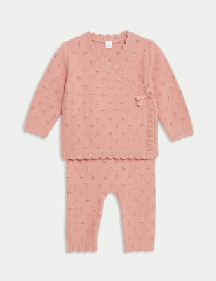 

Girls M&S Collection 2pc Pointelle Knitted Outfit (7lbs-12 Mths) - Pink, Pink