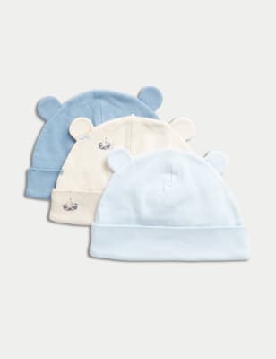 

Boys M&S Collection 3pk Pure Cotton Floral Hats (0-1 Yrs) - Blue Mix, Blue Mix