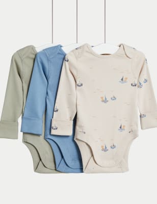 

Boys M&S Collection 3pk Pure Cotton Plain & Boat Grow With Me Bodysuits (6½lbs-3 Yrs) - Blue Mix, Blue Mix