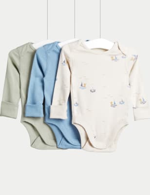 

Boys M&S Collection 3pk Pure Cotton Plain & Boat Grow With Me Bodysuits (6½lbs-3 Yrs) - Blue Mix, Blue Mix