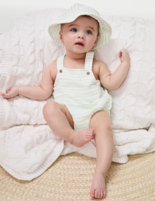 

M&S Collection 2-teiliges gestreiftes Outfit aus reiner Baumwolle mit Strampelanzug mit Mütze (3,2 kg-1 J.) - Green Mix, Green Mix
