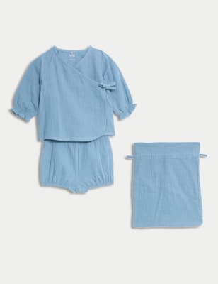 

Boys M&S Collection 2pc Pure Cotton Outfit (7lbs-1 Yrs) - Light Steel Blue, Light Steel Blue