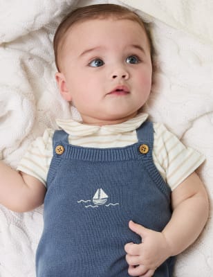 

Boys M&S Collection 2pc Pure Cotton Knitted Dungaree Outfit (7lbs-1 Yrs) - Biscuit, Biscuit