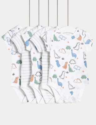 

M&S Collection 5er-Pack Bodys aus reiner Baumwolle mit Dinosauriermuster (2,9 kg-3 J.) - Ivory Mix, Ivory Mix