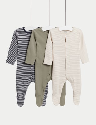 

M&S Collection 3er-Pack Schlafanzüge aus reiner Baumwolle mit Streifen (3 kg-3 Jahre) - Khaki Mix, Khaki Mix