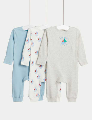 

M&S Collection 3er-Pack Schlafanzüge mit hohem Baumwollanteil und maritimem Motiv (2,9 kg-3 J.) - Blue/Grey, Blue/Grey