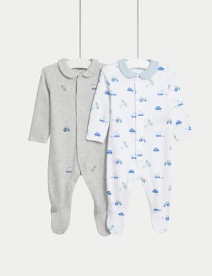 

M&S Collection Pack de 2 pijamas para bebé 100% algodón con estampado de medios de transporte (6 lbs-3 años) - Ecru Mix, Ecru Mix