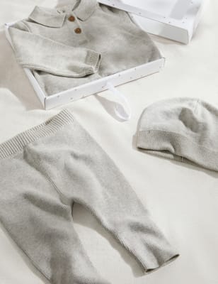 

M&S Collection 3-teiliges Outfit aus reinem Baumwollstrick als Geschenkset (0-6 Monate) - Green, Green