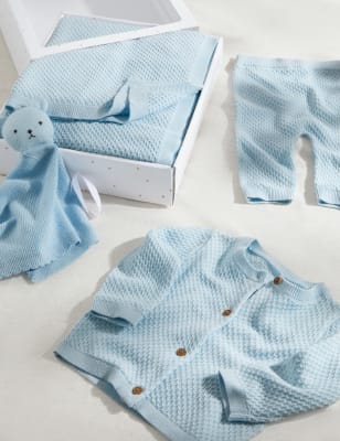 

Unisex,Boys,Girls M&S Collection 4pc Knitted Gift Set (0-6 Mths) - Blue, Blue