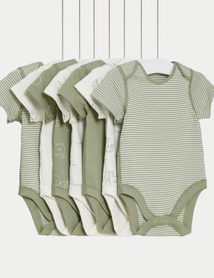 

M&S Collection 7er-Pack gemusterte Bodys aus reiner Baumwolle (2,3 kg-3 J.) - Green Mix, Green Mix