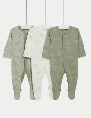 

M&S Collection Pack de 3 pijamas para bebé 100% algodón con diseño de ballenas y rayas (5 lbs-3 años) - Green Mix, Green Mix