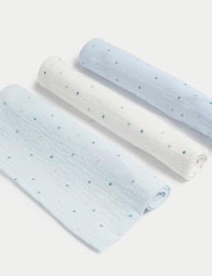 

Boys M&S Collection 3pk Pure Cotton Star Muslin Squares - Aqua Mix, Aqua Mix