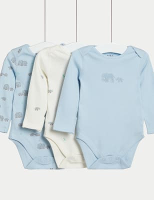 

Boys M&S Collection 3pk Pure Cotton Elephant Print Bodysuits (6½lbs-3 Yrs) - Ice Blue, Ice Blue