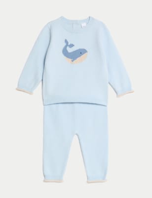 

Boys M&S Collection 2pc Whale Knitted Outfit (7lbs-1 Yrs) - Blue, Blue