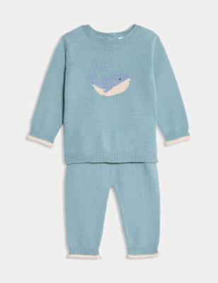 

Boys M&S Collection 2pc Whale Knitted Outfit (7lbs-1 Yrs) - Blue Mix, Blue Mix