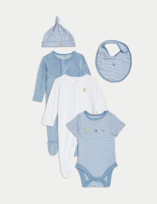 

Boys M&S Collection 5pc Cotton Rich Striped Starter Set (0-9 Mths) - Blue Mix, Blue Mix