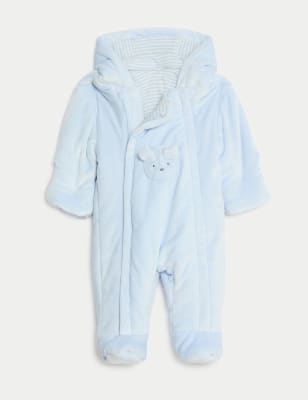 

Unisex,Boys,Girls M&S Collection Velour Bear Pocket Hooded Pramsuit (0-12 Mths) - Light Blue, Light Blue