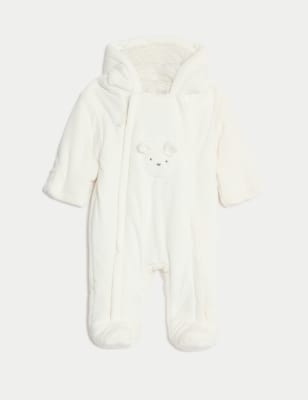 

Unisex,Boys,Girls M&S Collection Velour Bear Pocket Hooded Pramsuit (0-12 Mths) - Light Blue, Light Blue