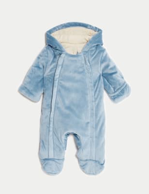 

Boys M&S Collection Velour Hooded Pramsuit (0-12 Mths) - Blue Mix, Blue Mix