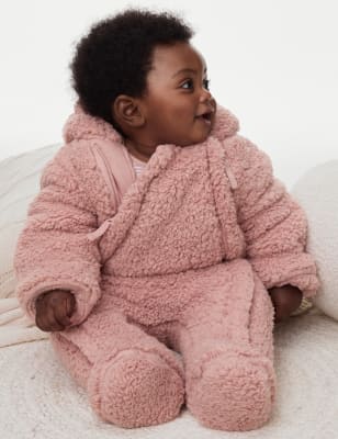 

M&S Collection Mono infantil con capucha de borreguito (0-1 año) - Pink Mix, Pink Mix