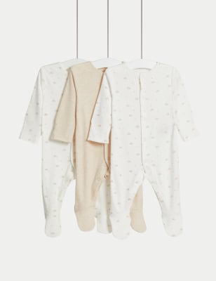 

M&S Collection Pack de 3 pijamas enteros 100% algodón con diseño de tortuga (0-3 años) - Ivory, Ivory