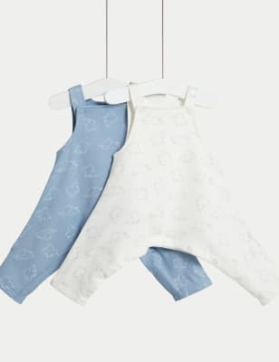 

Unisex,Boys,Girls M&S Collection 2pk Hip Dysplasia Cotton Rich Dungarees (7lbs-1 Yrs) - Blue Mix, Blue Mix