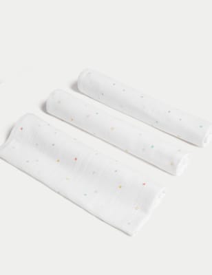 

Unisex,Boys,Girls M&S Collection 3pk Pure Cotton Stars Muslin Squares - White Mix, White Mix