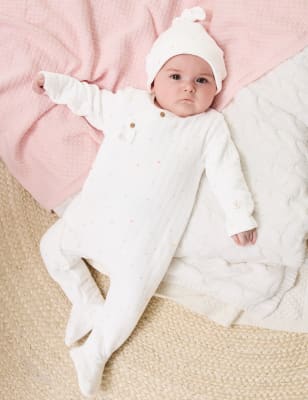 

M&S Collection 2-teiliges Stepp-Outfit mit hohem Baumwollanteil und Sternenmuster (3,2 kg-1 J.) - White Mix, White Mix