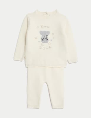 

Unisex,Boys,Girls M&S Collection 2pc Born in 2024 Knitted Elephant Outfit (7lbs-9 Mths) - White Mix, White Mix