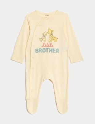 

M&S Collection Schlafanzug aus reiner Baumwolle mit Schriftzug „Little Brother“ (3,2 kg-9 M.) - Yellow Mix, Yellow Mix