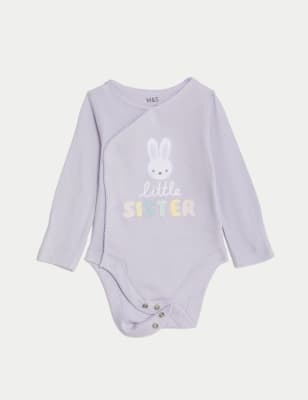 

Unisex,Boys,Girls M&S Collection Pure Cotton Little Sister Slogan Bodysuit (7lbs-9 Mths) - Lilac Mix, Lilac Mix