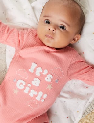 

Girls M&S Collection Pure Cotton It's a Girl Bodysuit (0-3 Mths) - Pink Mix, Pink Mix