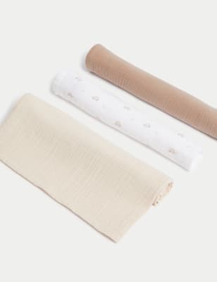 

Unisex,Boys,Girls M&S Collection 3pk Pure Cotton Muslin Squares - Latte, Latte