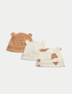 

Boys 3pk Cotton Rich Spencer Bear™ Hats (0-1 Yrs), Camel Mix