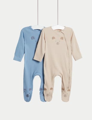 

Unisex,Boys,Girls M&S Collection 2pk Cotton Rich Bear Sleepsuits (6½lbs-3 Yrs) - Oatmeal Mix, Oatmeal Mix