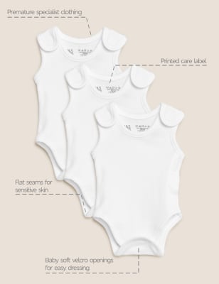 

Pack de 3 bodies para bebés prematuros 100% algodón (3 lbs-4 lbs) - White, White